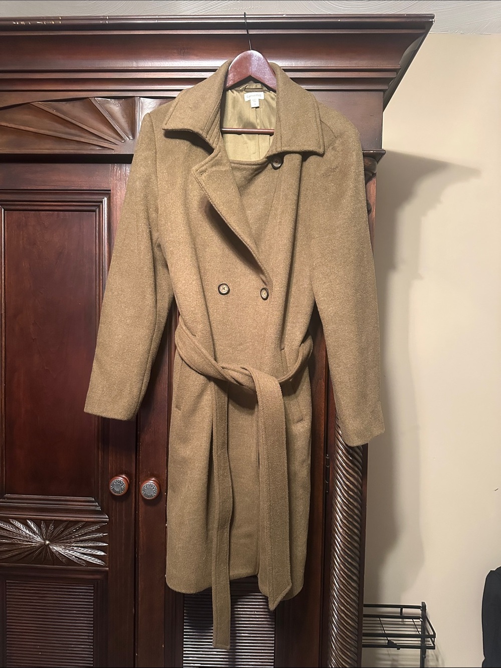 Garnet Hill Double-Breasted Camel Trench Coat
